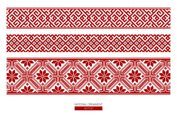 national ornament background Slavic red and Belarusian national ornament. Embroidery. religious cross borders stock illustrations