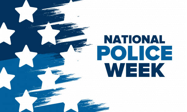 National Police Week in May. Celebrated annual in United States. In honor of the police hero. Police badge and patriotic elements. Officers Memorial Day. Poster, card, banner. Vector illustration National Police Week in May. Celebrated annual in United States. In honor of the police hero. Police badge and patriotic elements. Officers Memorial Day. Poster, card, banner. Vector illustration police badge stock illustrations