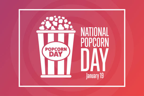 National Popcorn Day. January 19. Holiday concept. Template for background, banner, card, poster with text inscription. Vector EPS10 illustration. National Popcorn Day. January 19. Holiday concept. Template for background, banner, card, poster with text inscription. Vector EPS10 illustration national popcorn day stock illustrations