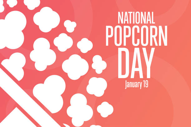 National Popcorn Day. January 19. Holiday concept. Template for background, banner, card, poster with text inscription. Vector EPS10 illustration. National Popcorn Day. January 19. Holiday concept. Template for background, banner, card, poster with text inscription. Vector EPS10 illustration national popcorn day stock illustrations