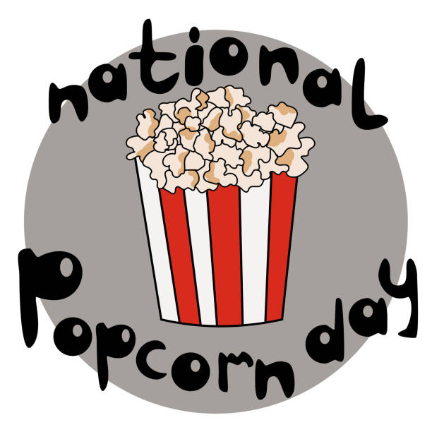 National Popcorn Day, Striped popcorn bucket and themed lettering National Popcorn Day, Striped popcorn bucket and themed lettering vector illustration national popcorn day stock illustrations