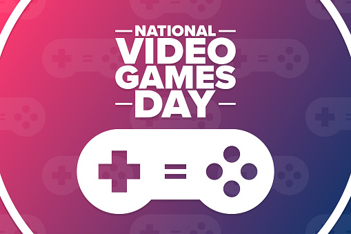 National Video Games Day. Holiday concept. Template for background, banner, card, poster with text inscription. Vector EPS10 illustration