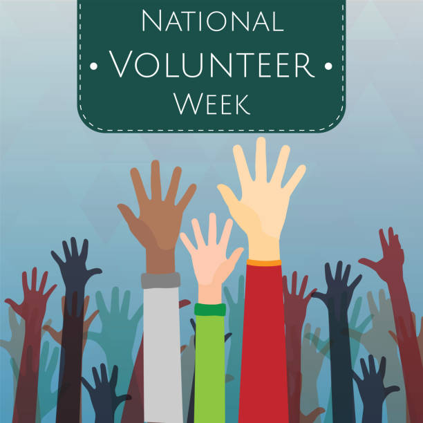 National Volunteer Week. Multiple raised hands conceptual illustration vector. week stock illustrations