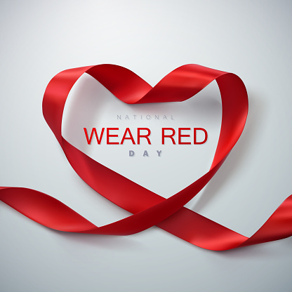 National wear red day. Vector illustration of ribbon heart.