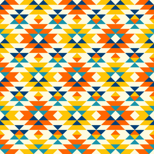 Native American colorful diamonds navajo pattern Traditional aztec navajo seamless pattern in blue, teal, yellow, orange. southwest stock illustrations