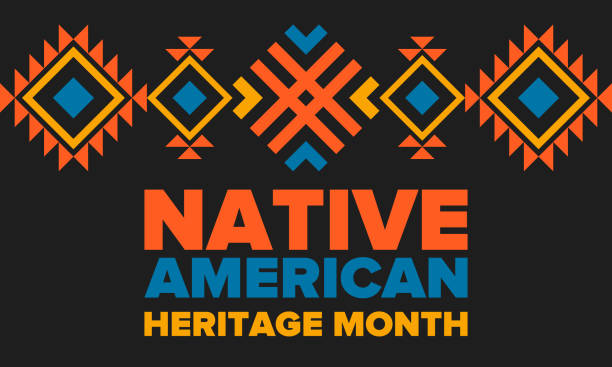 11 월에 아메리카 원주민 유산의 달. 아메리칸 인디언 문화. 미국에서 매년 축하합니다. 전통 무늬. 포스터, 카드, 배너 및 배경. 벡터 장식, 일러스트레이션 - 전통 stock illustrations