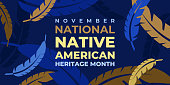 istock Native american heritage month. Vector banner, poster, card, content for social media with the text National native american heritage month. Background with a national ornament, a pattern of feathers. 1317728168
