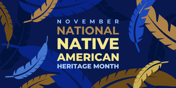 Native american heritage month. Vector banner, poster, card, content for social media with the text National native american heritage month. Background with a national ornament, a pattern of feathers. Native american heritage month. Vector banner, poster, card, content for social media with the text National native american heritage month. Background with a national ornament, a pattern of feathers indigenous north american culture stock illustrations