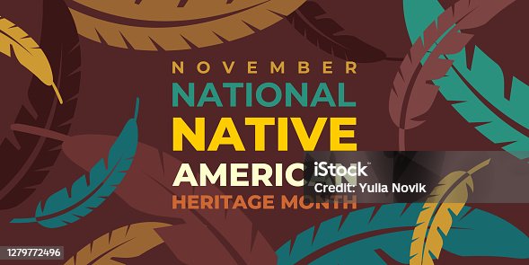 istock Native american heritage month. Vector banner, poster, card for social media with the text National native american heritage month. Background with a national ornament, a pattern of feathers. 1279772496