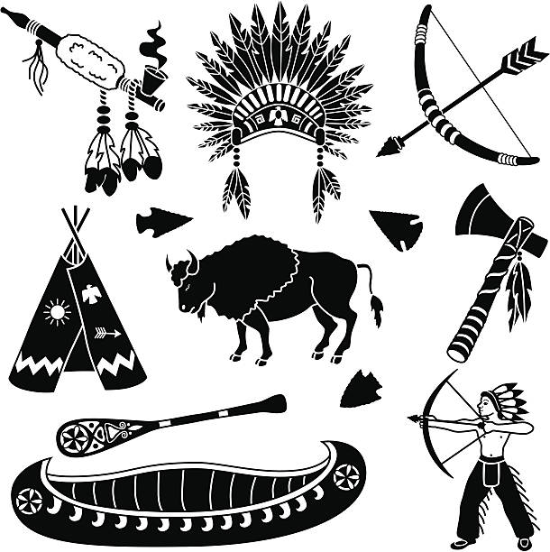 Native American icons Vector icons with a Native American theme. buffalo shooting stock illustrations