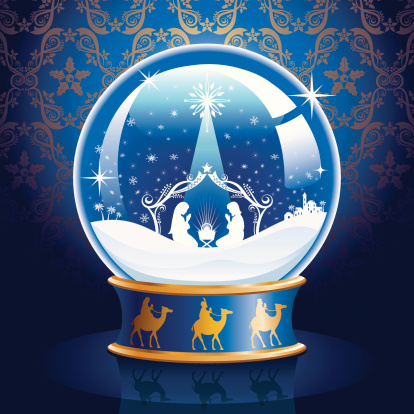 Nativity Snow Globe with the Three Wise Men on the base of the globe. Layered File. vector