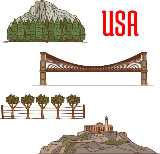 illustrazioni stock, clip art, cartoni animati e icone di tendenza di monumenti naturali e architettonici dell'america - alcaraz