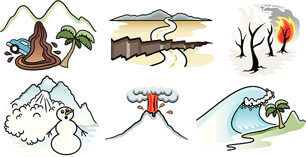 Natural Disasters: Earth and Fire vector art illustration