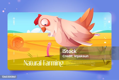 istock Natural farming cartoon landing page funny chicken 1360300861