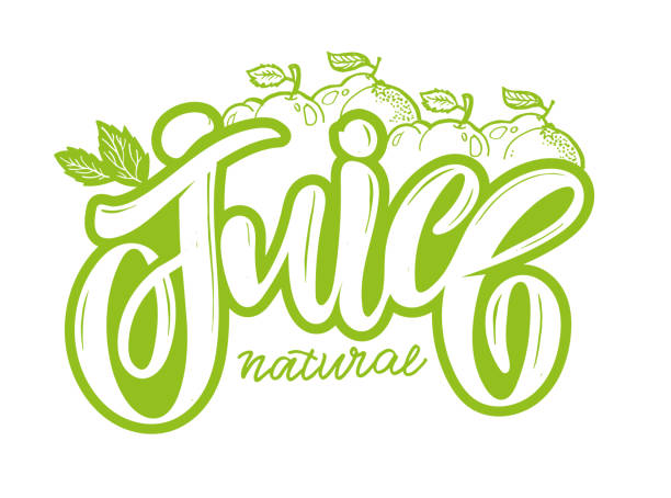 Natural juice. Lettering hand drawn doodle label art. Calligraphic poster. Lettering for poster, banner, t-shirt design. Lettering hand drawn doodle label art. Calligraphic poster. Lettering for poster, banner, t-shirt design. smoothie designs stock illustrations
