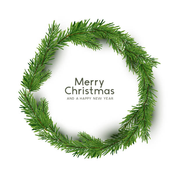 naturalny sosnowy wieniec bożonarodzeniowy - holiday background stock illustrations