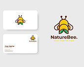 Nature Bee Honey Logo  with Business Card Template in Flat Design