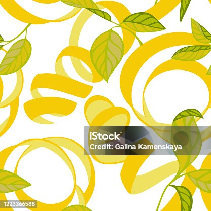 istock Nature botanical seamless pattern. Lemon peel cut and twist. Curved stripes and ribbons ornament. 1223366588