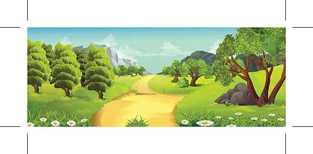 Nature landscape, rural road, vector background vector art illustration