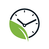istock Nature time vector logo design. Vector clock and leaf logo combination. 1394814549