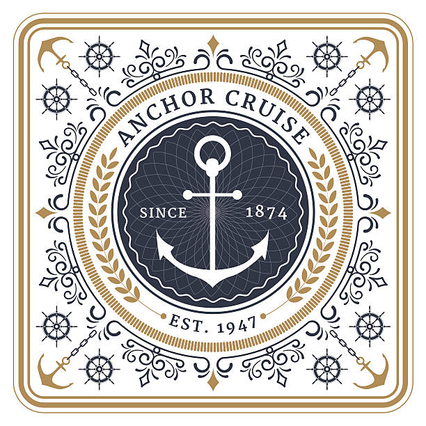 Nautical anchor cruise retro card Nautical anchor cruise retro card with Square Frame military borders stock illustrations