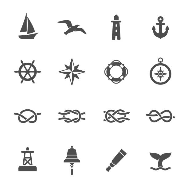 nautische ikonen - schiff stock-grafiken, -clipart, -cartoons und -symbole