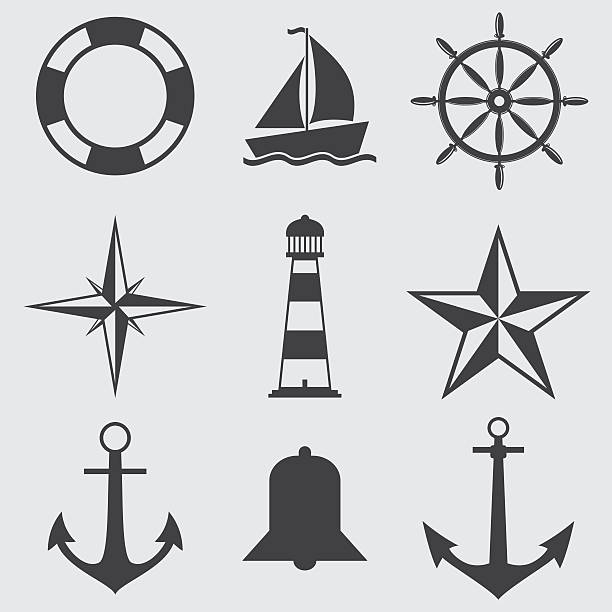 stockillustraties, clipart, cartoons en iconen met nautical icons - nautische stijl