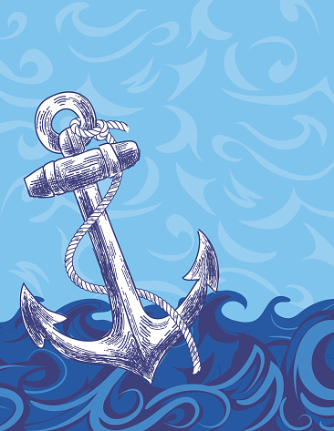 Nautical Ocean Background Template With An Anchor