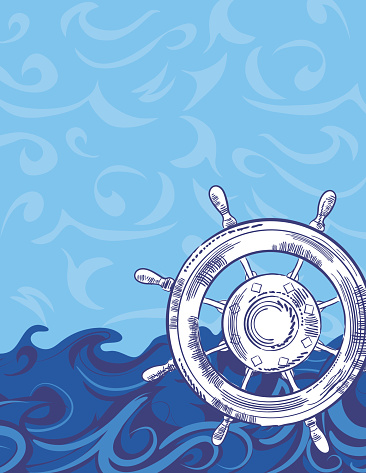 Nautical Ocean Background Template With Helm