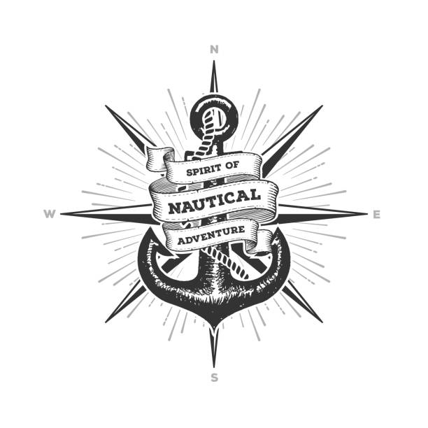 stockillustraties, clipart, cartoons en iconen met nautische geest van avontuur anchor vector illustratie - nautische stijl