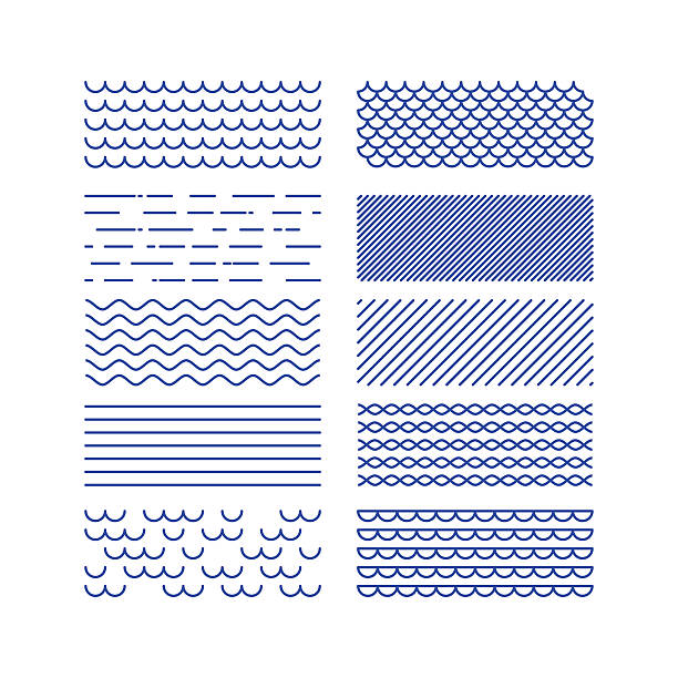 Nautical textures collection. Linear graphic. Sea theme design kit. . EPS 8 wave water symbols stock illustrations
