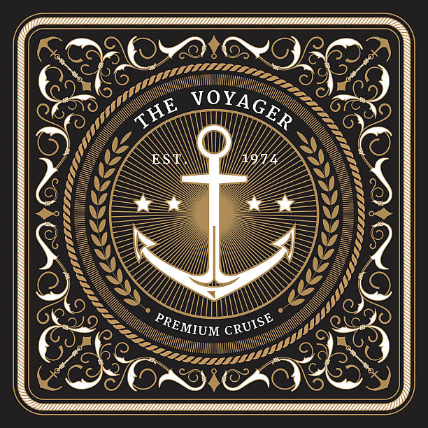 Nautical the voyager retro card Nautical the voyager retro card with Square Frame military borders stock illustrations