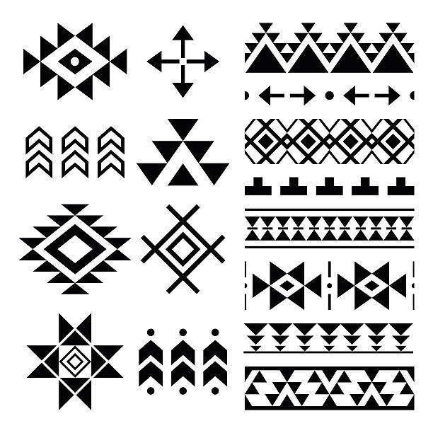 Navajo print, Aztec pattern, Tribal design elements Vector folk seamless Aztec ornament, ethnic collection, tribal art  navajo culture stock illustrations