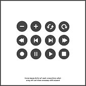 Navigation buttons of  media player. Vector image set of multimedia icons on white isolated background. Layers grouped for easy editing illustration. For your design.