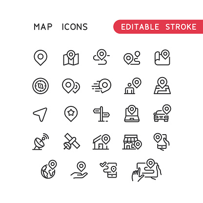 Set of navigation line vector icons. Editable stroke.