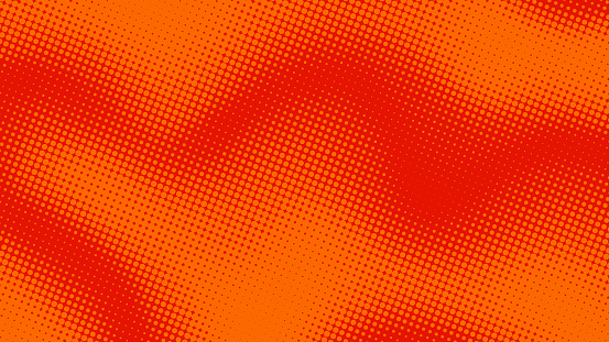 "nBright orange and red pop art background in retro comics book style. Cartoon superhero background with halftone dots gradient, vector illustration eps10