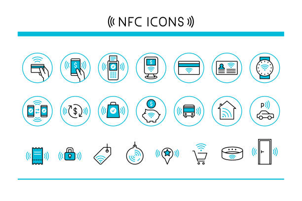 Near field communication icons Editable set of vector icons. credit card reader stock illustrations