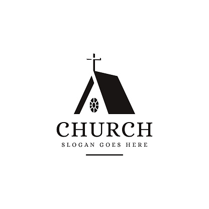 Negative space silhouette Church icon vector template