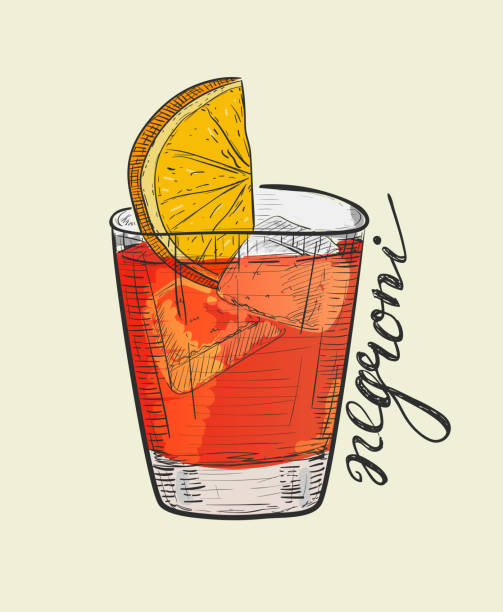 illustrations, cliparts, dessins animés et icônes de cocktails alcoolisés negroni. illustration vectorielle dessinés à la main dans le style de croquis - apéritif