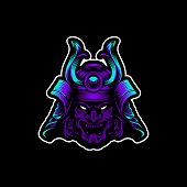 istock Neon Blue And Purple Samurai Warrior Gaming, E-sport Logo Identity Vector Illustration 1333334316
