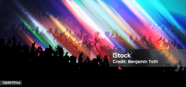 istock Neon dance party crowd background 1369079144