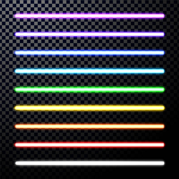 Neon glow sticks. Fluorescent laser rays. Beams of light Neon glow sticks. Fluorescent laser rays. Beams of light. halogen light stock illustrations