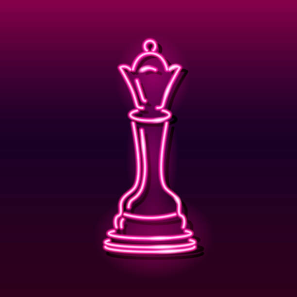Neon icon of chess queen on dark gradient background. Board game, strategy, competition concept. Vector 10 EPS illustration. Neon icon of chess queen on dark gradient background. Board game, strategy, competition concept. Vector 10 EPS illustration. chess clipart stock illustrations