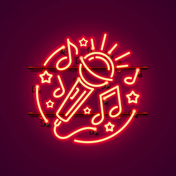 stockillustraties, clipart, cartoons en iconen met neon label muziek karaoke banner. sjabloon ontwerpelement. vectorillustratie - karaoke