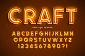 Neon light 3d alphabet, extra glowing font. Exclusive swatch color control.