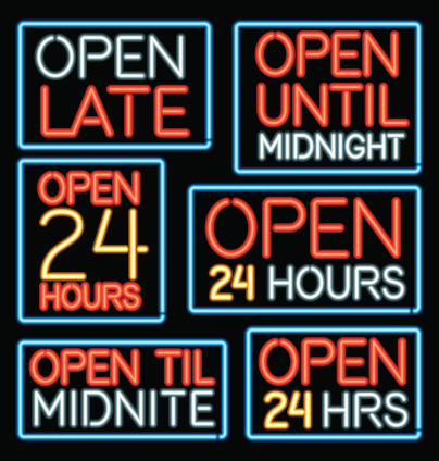 Neon 'Open Late' Sign Icons