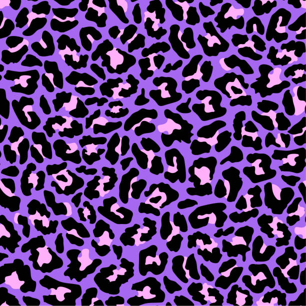 Neon purple and pink leopard seamless pattern in 80s-90s style. Exotic animal background. Neon purple and pink leopard seamless pattern in 80s-90s style. Exotic animal background. animal markings stock illustrations