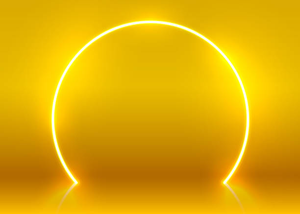 neon show światło podium futurystyczne tło. wektor - żółty stock illustrations