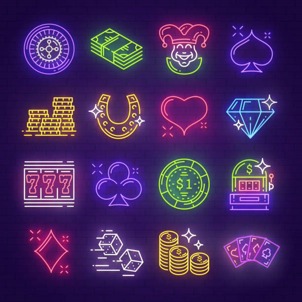 ilustrações de stock, clip art, desenhos animados e ícones de neon signboards for casino, poker, gambling - casino icon