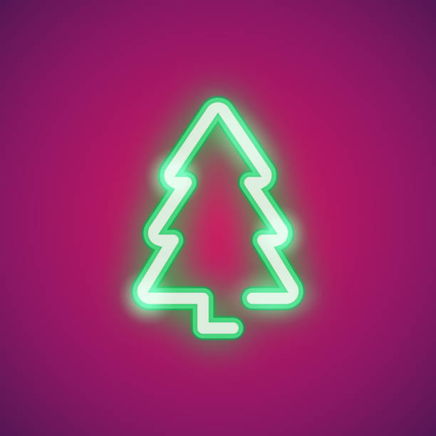 Ilustrasi vektor ikon pohon natal neon spruce.